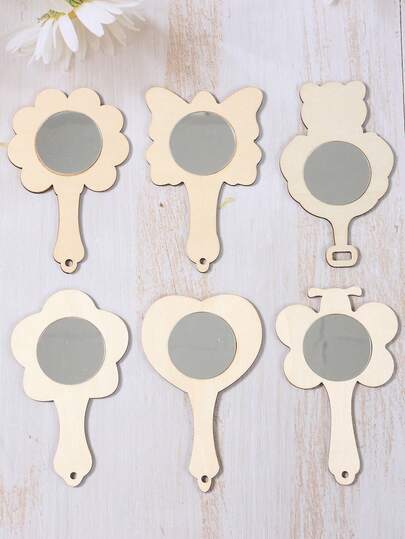 12pcs Wooden Paintable Handheld Mirror, 6 Shapes DIY Crafts Handheld Makeup Mirror, Birthday Party Event Doodle Painting Mirror, Masquerade Decoration Mirror Makeup Application, Girl Gifts, Holiday Party Decoration, Gift Table Party Table Decoration, Creative Painting DIY Crafts, Birthday Gifts, Party Gift Bag Fillers, Party Favors