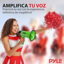 Pyle Megáfono Portátil con Sirena Altavoz Compacto Funciona con Pilas, Potencia de 20W, Micrófono, Plegable. Animadoras y Uso Policial Plateado - Verde - Ver 8