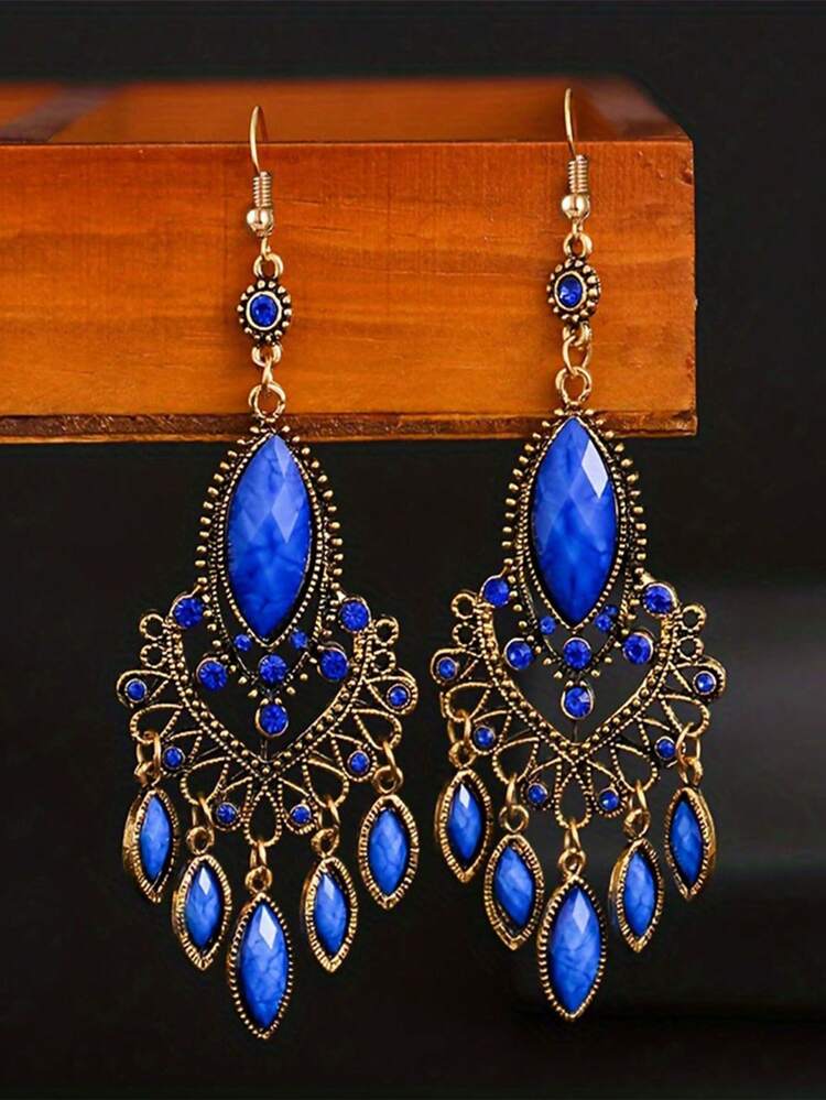 1 Pair Vintage Water Drop Dangle Earrings, Exaggerated Creative Earrings, Resort Style Jewelry, Long Earrings - Bohemia - View 13