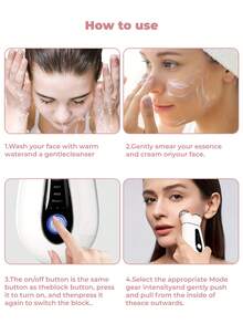 Um novo tipo de massageador facial e de pescoço, um dispositivo de beleza facial 3D com quatro modos, um dispositivo de cuidados com a pele e beleza para uso doméstico, uma ferramenta de cuidados para o rosto, pescoço e linha da mandíbula, um instrumento de beleza adequado para uso doméstico e viagens, e um presente perfeito para parentes e amigos.