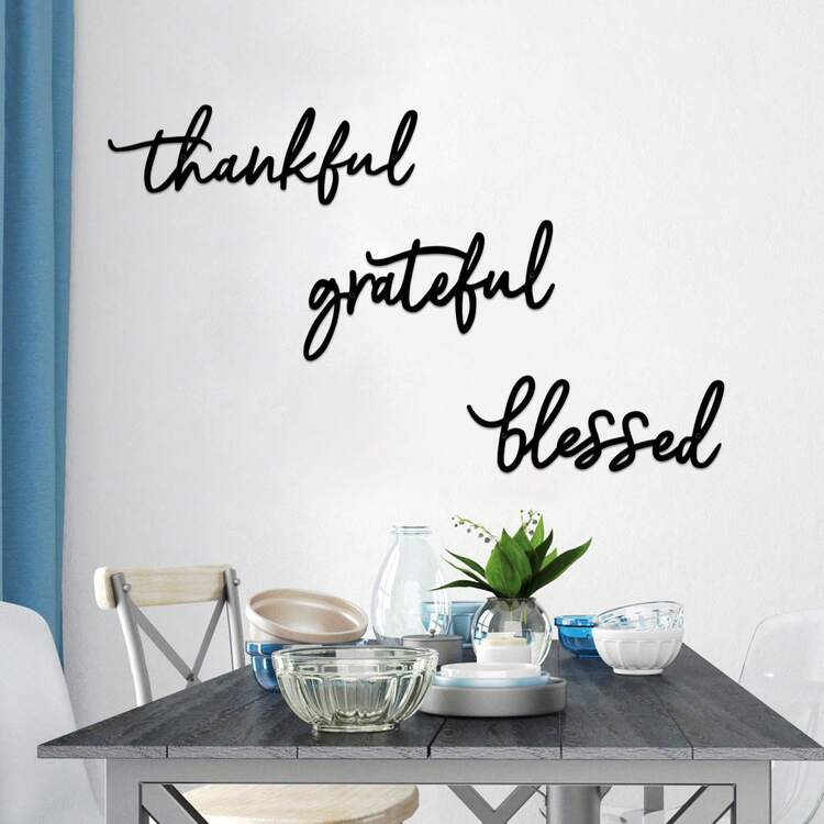 3pcs Metal Wall Art Set - Thanksgiving, Christmas, Mother's Day Blessing Symbols - Indoor Living Room Wall Decor, Horizontal, Love Theme - Black - View 6