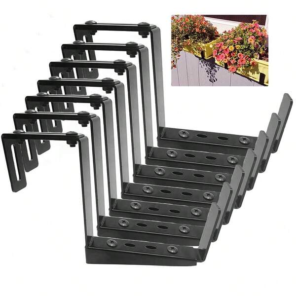 4/6 PCS Planter Box Brackets,Adjustable Hang Window Box Holder,Hanging Deck Railing Planters,Mount Holder For Windowsills,Garden,Fences, And Balcony - Black