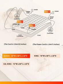 Liomindar Heated Mattress Pad ,Electric Mattress Pad,Bed Warmer With 10 Heat Settings & 1-12 Hours Auto Shut Off,Fit Up To 8-21" Deep Pocket, Machine Washable - 美規A型插(110-127V) - 查看 8