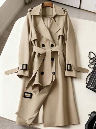 Women's Versatile Elegant Autumn/Winter Trench Coat, Fashionable Commuter Casual Long Windbreaker Jacket, British Style Midi Coat