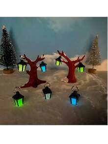 Decoração de Paisagem em Miniatura que Brilha no Escuro, Ornamento Pequeno com Iluminação de 7 Cores, Artesanato Criativo de Resina Árvore de Neve Decoração de Natal, Lâmpada Luminosa com Suporte de Árvore