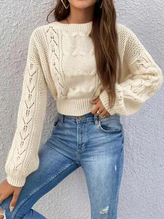 Elegant Fashionable Versatile Daily Solid Color Round Neck Hollow-Out Women Sweater, Spring/Summer New Arrival