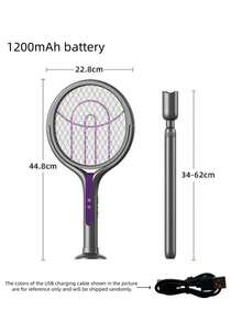 1个可折叠电蚊拍，USB Type-C充电，2800V物理灭蚊器，带可伸缩手柄和旋转折叠机构，多层网罩和紫外线吸引技术，适用于室内外使用 - 家居、卧室、厨房、办公室、露台 - 彩色 - 查看 12