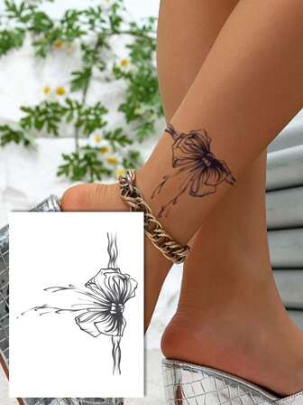 1pc Herbal Paper Lasting Temporary Tattoo, Fashionable Bow Tie Design Tattoo Sticker, Arm/Leg/Chest Waterproof Non-Reflective Tattoo Decal Unisex Body Art, Suitable For Arm, Back, Leg, Neck - Herbal Extract Juice Tattoo Looks Real, And Easy To Apply, Lasts 7-14 Days On Skin