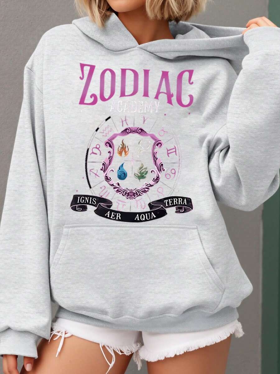 Zodiac Academy Emblem Print Hoodie Halloween Costume Wear For Women And Girls - 灰色 - 查看 1