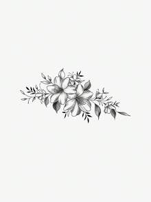 1张逼真防水防汗花卉肩部临时纹身贴纸，复古耐用防水纹身贴纸，高端美学设计，小众艺术风格假纹身，适合时尚爱好者 - 黑色 - 查看 6