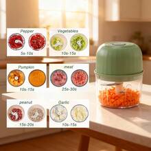 Pequeña picadora-trituradora eléctrica multifuncional de ajo - Tiene también la propiedad de procesador de alimentos pequeño y portátil; puede triturar verduras y ajo. Como procesador de alimentos manual, se puede usar para cortar ajo, cebolla y chile. Su función principal es triturar y picar ajo; gracias a su diseño eléctrico, mejora la eficiencia del procesamiento, y su tamaño compacto facilita su almacenamiento y transporte. - Verde - Ver 8