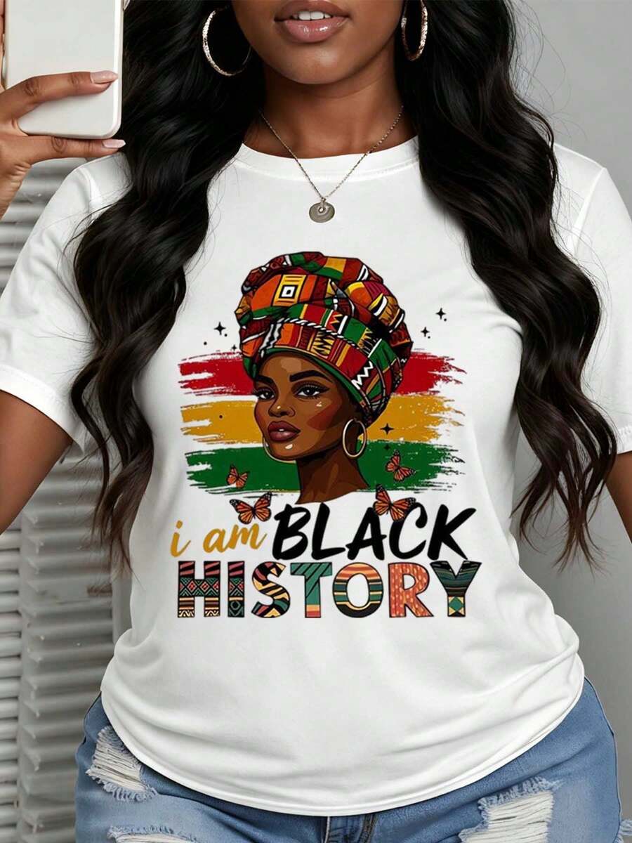 Women I Am Black History African Woman Print Fashion Casual Cotton T Shirt Soft Comfortable For Daily Wear And Celebrating Heritage - 白色 - 查看 1