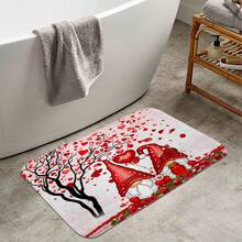 1pc/4pcs Romantic Valentine's Day Themed Shower Curtain Set, Includes Gnome, Heart, "Happy Valentine's Day", Plaid Background, "LOVE" Text Design Shower Curtain, Bath Mat, Toilet Seat Cover, 12 Hooks, Machine Washable, Artistic Design, Suitable For All Seasons, Valentine's Day Shower Curtain, Bathroom Decor - Multicolor - View 3