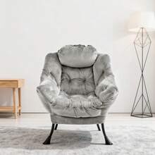 Armchair With Stool, Relaxing Armchair With Armrests, Side Pocket And Footrest, Living Room Armchair, TV Chair, Wingback Armchair For Living Room, Bedroom, Office (Khaki) - Grey + Fabric+Metal - View 4