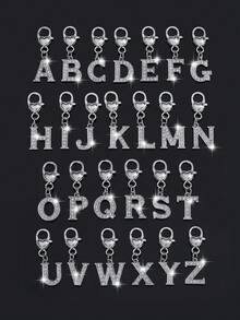 1pc Fashion European & American Unisex Minimalist Cute 26 English Letter Shaped Keychain Pendant Accessory, Embedded With Rhinestones, Suitable For Men & Women Car Keys, Bags, Decoration And Holiday Gifts - Silver - View 15