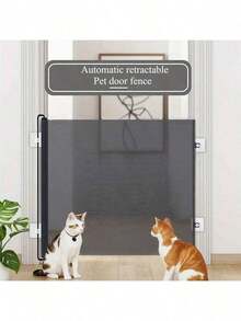 1pc Easy Install Retractable Black PVC Pet Gate - No Drill Fence For Indoor Stairs, Dog Barrier, Cat Enclosure With Automatic Closing Feature, Cat Gate For Outsid