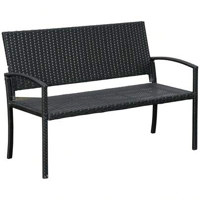Outsunny 2-Seater Poly Rattan Garden Bench With Steel Frame And Black Wicker, B122 X W60 X H87cm, For Garden And Patio