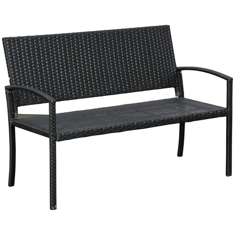 Outsunny 2-Seater Poly Rattan Garden Bench With Steel Frame And Black Wicker, B122 X W60 X H87cm, For Garden And Patio - 1 - View 1