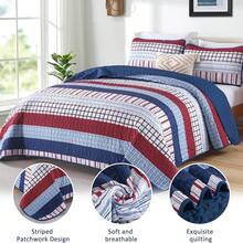 3 Pieces Striped Quilt Set Queen King Size, Red Blue Boho Striped Bedspread Coverlet Set 3 Pieces Lightweight Soft Microfiber Patchwork Quilt Bedding Set For All Season,Home Decor Bedroom Decor Mothers Day Gift Wedding Decorations - 紅藍 - 查看 4
