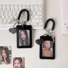Fashion PU Leather Card Holder Double Card Slot With Lanyard Idol Photos Protective Cover Simple ID Card Holder