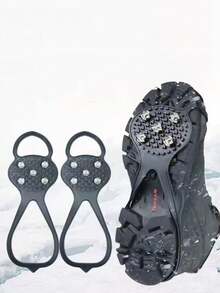 户外冰雪防滑鞋套，五齿冰爪，冬季鞋钉，通用型，超弹力，攀登雪山和冰面防滑神器 - 黑色 - 查看 4