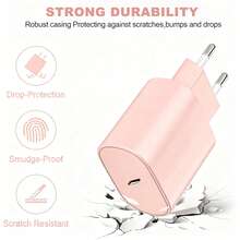 Bộ sạc nhanh di động 20W này đi kèm với cáp bện truyền dữ liệu hiệu suất cao Type-C sang Type-C dài 3,3ft/6,6ft, tương thích với iPhone 17, 16, 15/Pro/Pro Max/Plus, iPad Mini 6, iPad Air 4, iPad Pro, cũng như Galaxy S25/S24/S23/S22/S21/S21+/S21 Ultra/S20/S20 Ultra/Note 20 Ultra/Note 10. Thích hợp cho du lịch, văn phòng, ký túc xá và sử dụng tại nhà. Bộ sạc điện thoại công suất đầu ra cao. - Phích cắm loại C của EU (220-240V) - Xem 6