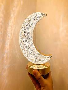 1pc Rechargeable Crystal Moon Lamp, Realistic Moon Bedside Lamp, Dimmable Moon Night Light, Decorative Moon Shaped Table Lamp, Desk Lamp, Touchable Dimming Light, Bedroom Touch Lamp, 3 Color Temperatures, Type-C Port, Rechargeable Desktop Decor Lamp - 桌面檯燈 - 查看 5