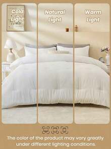 3pcs Comforter Set, Bedding, Halloween Decor, Fall Decor, Cozy And Warm Bedding, Solid Color, Easy Care And Comfortable, Breathable Bed Set, For Full, King, Queen Bed Sizes, Suitable For Bedroom, Guest Room, Dormitory, All Seasons, Halloween Gift, Machine Washable, 1 Comforter And 2 Pcs Pillowcases. - trắng - Xem 7