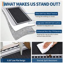 1PCS Room Decor Bordered Rug Scalloped Geometric Pattern Modern Washable Low Pile Area Rug For Living Room Bedroom Contemporary Non Slip Large Rug Low Pile Stain Resistant Carpet For Classroom Dining Room Runner For Hallway Kitchen Enterway - 黑灰色 - 查看 5