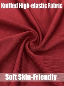 RNU 优雅女士派对时尚酒红色褶裥修身深V领缎面针织中长裙，适合情人节、狂欢节、新年、感恩节派对等场合。 - 紅色 - 查看 4