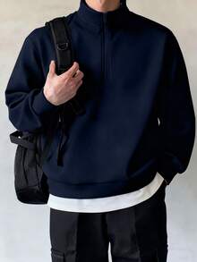 1 st tonårspojkars matchande fleecetröja, enkel och mångsidig, lämplig för höst/vinter - Marinblå - Visa 5