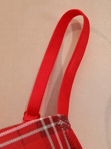 Biustonosz damski w świątecznym stylu z fiszbinami – w kratę, push-up, z bocznym wsparciem, wygodny i stylowy, idealny na świąteczne okazje i do noszenia na co dzień - Czerwony - Zobacz 7