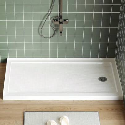 Plato de ducha de 60"X32" con desagüe central - Base de ABS con umbral único y superficie antideslizante, plato de ducha rectangular de acrílico ligero - Incluye kit de desagüe Blanco