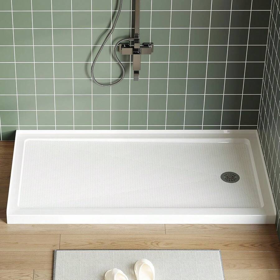 60"X32" Shower Pan With Center Drain - Single Threshold ABS Base & Non-Slip Surface,Lightweight Rectangle Acrylic Shower Base- Includes Drain Kit White - Default - View 1
