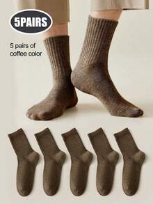 5 Pairs/10 Pairs Men's Neutral Mid-Calf Socks, High Elasticity, Antibacterial & Odor-Resistant, Solid Black/White/Gray Simple Cotton Socks Suitable For Casual, Daily, And Business Wear