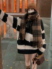Women's Fashionable Versatile Striped Pullover Sweater, Knitted Casual Long Tops For Autumn/Winter - Khaki - View 3