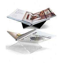 1pc X-Shaped Transparent Acrylic Book Stand, Reading Shelf, Music Album Display Rack, Black & White Book Holder, Home Decor, Suitable For Library, Cookbook, Music Album And Various Books Reading And Display, Countertop Decor For Kitchen - 透明色 - 查看 1