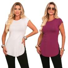 Kit Of 2 Women's Long-Sleeved Gym Tops With Butt-Covering Effect. - 酒紅色/米色 - 查看 1