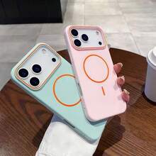 极简粉色磁性硅胶单件装磨砂亲肤无线充电磁吸手机壳，兼容 17 AIR 16 15 14 13 12 Pro Max Plus，柔软硅胶后盖，春季礼物 - 淺粉色 - 查看 3