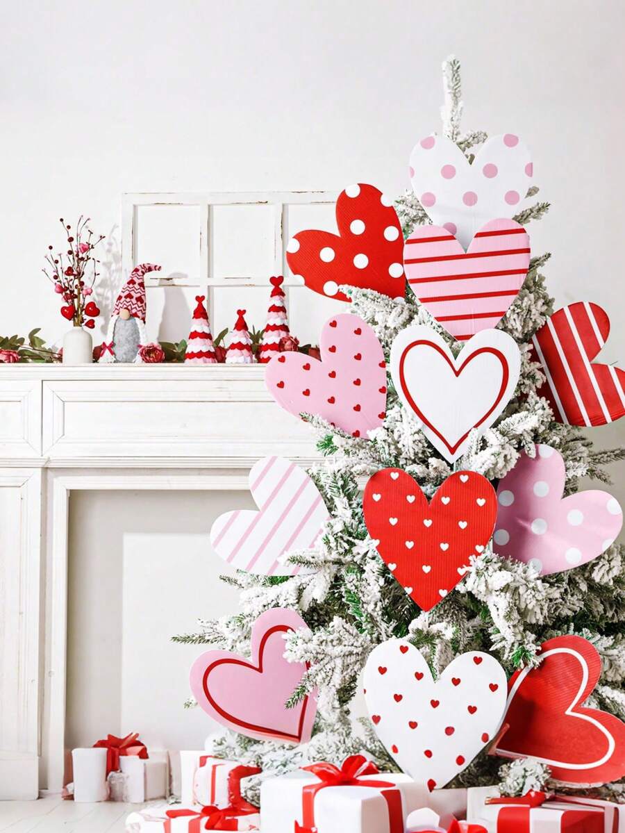 12pcs - Extra Large Red Pink White Heart-Shaped Valentine's Day Decorations, Valentine's Day Tree Ornaments, Cute Heart-Shaped Decorations, Suitable For Valentine's Day Tree Top Decoration, Home Wedding Decoration, Restaurant Decoration, Hotel Decoration, Bedroom Decoration, Living Room Decoration, Flower Pot Decoration, Gardening Decoration, Garden Planting, Outdoor Scene Arrangement; - Multicolor - View 1
