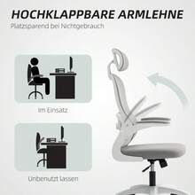 HOMCOM Ergonomic Office Chair With Mesh Backrest, Adjustable Height, Folding Armrests, 5 Wheels, Rocking Function, Gray (On-Site) - 1 - 查看 2