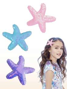 6 件装女孩贝壳海星发夹套装闪光珍珠贝壳发夹多色头饰发夹女孩配饰 - 彩色 - 查看 10