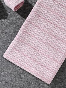 女童优雅甜美粉色条纹长袖外套和吊带连衣裙套装，适合宴会和派对，春秋季穿着 - 粉色 - 查看 7