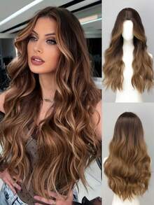 28 Inch Long Wavy Ombre Golden Synthetic Wig, Heat Resistant Fiber Wig Suitable For Women - Elegant Style, Natural Look, Fits All Light Blonde Tones - Multicolor - View 16