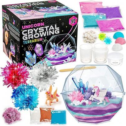Crystal Growth Kit - Unicorn Glass Container, 6.3 X 5.8 Inches (Approximately 16 X 14.7 Cm), Multi-Color - STEM Science And Craft Kit Suitable For Children Aged 7-12- Plant Your Own Crystal Garden With Magic Rocks And Flower Pendants