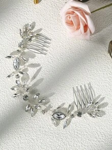 Pente de cabelo de noiva com pérolas artificiais e strass (1 peça), acessório de cabelo artesanal simples e versátil para mulheres, ideal para o Dia dos Namorados e casamentos. - Prata - Ver 18