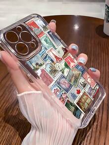 1pc Minimalist Personalized Travel Stamp, Eiffel Tower, Statue Of Liberty Graphic Aesthetic Pattern Transparent Shockproof TPU Full Coverage Lens Protective Phone Case Compatible With IPhone 16/16Pro/16Plus/15/15ProMax/15Pro/11/12/13/14ProMax/11Pro/11ProMax/12Pro/12ProMax/13Pro/13ProMax/14Pro/14ProMax, Soft Shell, High-End Creative - Multicolor - View 3