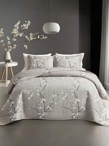 2/3PC Floral Printed Quilted Quilt 1PC Quilted Quilt + 1/2PCS Pillowcase Soft And Breathable Machine Washable Essential Items For The Bedroom Hypoallergenic Materials Soft Fabric Bedding Comfortable Bedspread Living In A Small Space Twin/Queen/King - 灰色 - 查看 4
