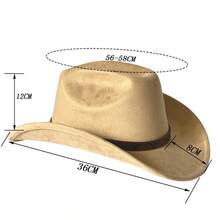 Retro Suede Cowgirl Hat For Women Men Bullet Head Leather Belt Wide Brim Western Cap - Cà phê nâu - Xem 6