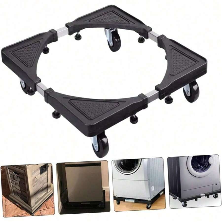 Adjustable Stainless Steel Expandable Storage Rack For Washing Machine And Fridge Movable Trolley Base Wheels For Kitchen And Laundry - default - View 1
